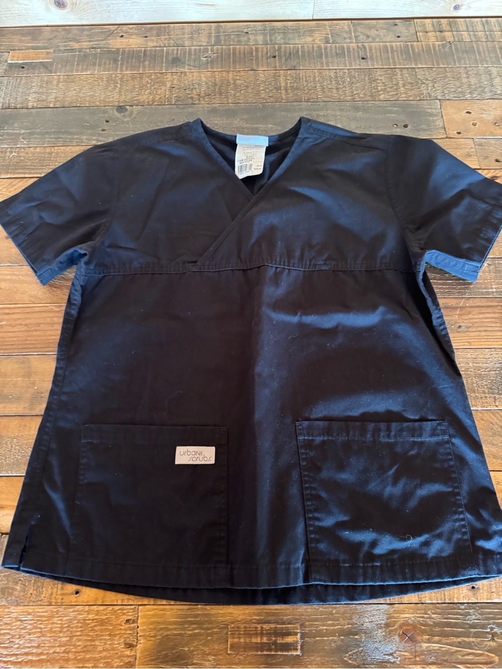 Urbane Black Short Sleeve V-Neck Scrub Top